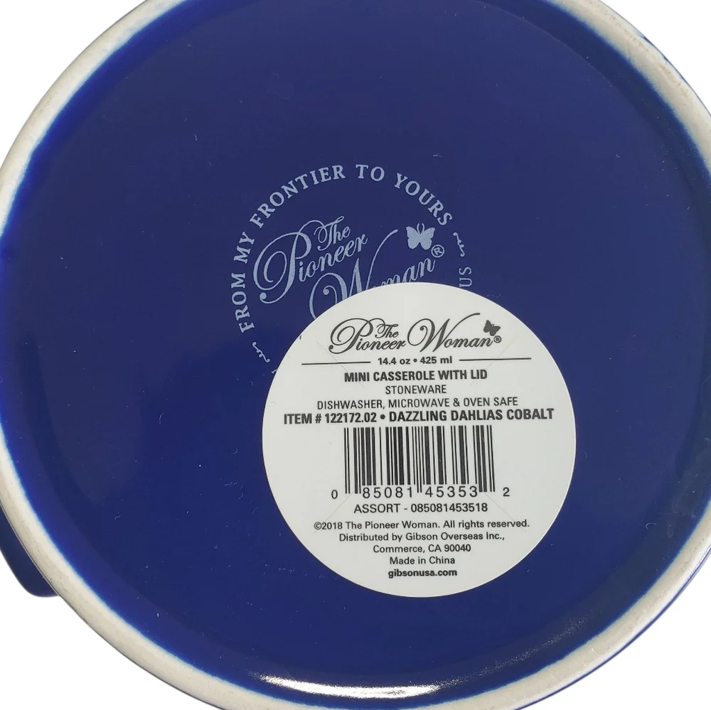 NWT Pioneer Woman Dazzling Dahlias Mini Cassrole With Lid Blue